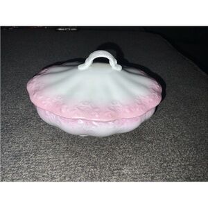 Royal Ironstone China Alfred Meakin Made In England Pink Bowl with Lid 5.5” X 4”